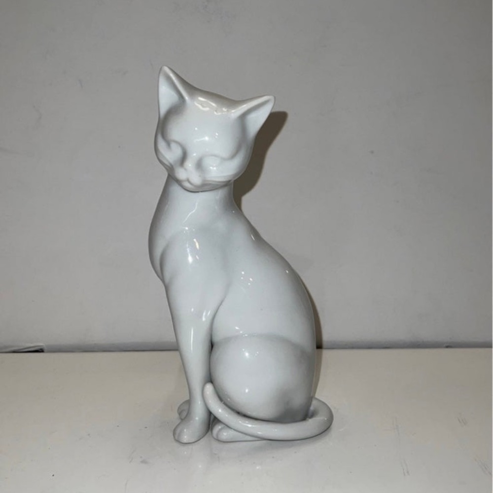 CAT FIGURINE, 8" tall, pure white, Japan made, sitting cat